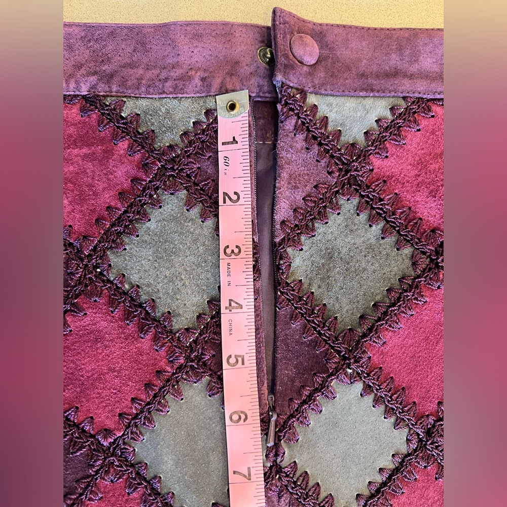 Vintage Lined Leather Crochet Patchwork Skirt in … - image 6